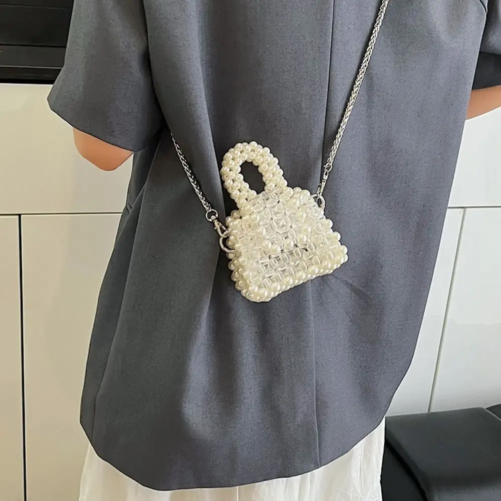 Tas Selempang Kompak Berhias Mutiara Desain Rantai Tali Bahu Bergaya Tas Bahu Bergesper Tas Tangan Serbaguna