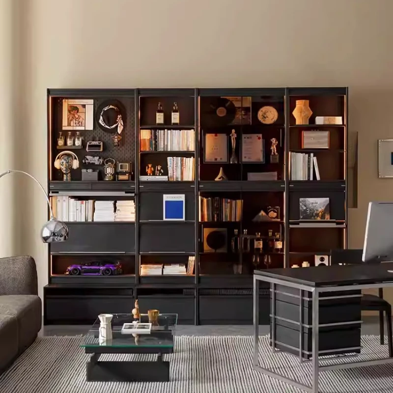 

Furniture, bookcase, solid wood, full wall, card seat, living room storage, simple, black, bookshelf, combined cabinet