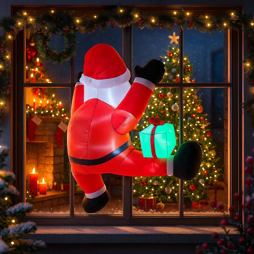 1,8 M/5,9 pies inflable Santa Claus ventana de escalada luces LED decoraciones para el hogar juguetes patio suministros de Navidad decoración de vacaciones al aire libre