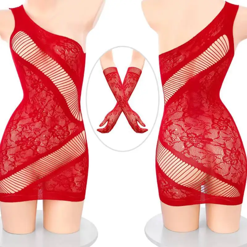 열정적인 로즈섹시 란제리 원숄더 메쉬 드레스 찢을 수 있는 재미있는 속옷 순수한 욕망 시스루 유혹 세트 대담한 여성