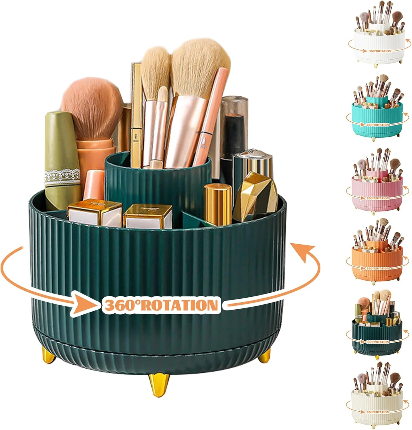 5 Slot 360° Rotating Makeup Brushes Holder Organizer Multi-Functional Desk Storage Cosmetics Storage for Vanity Desktop Bathroom