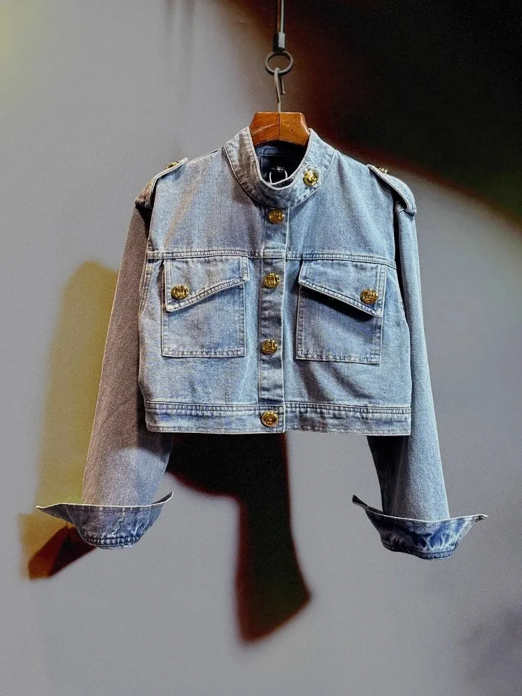 

Korean Sle Slimming High Waist Casual Faionable ort Denim Jaet with Ba Split Versatile Casual Loose Fit Straight Tube