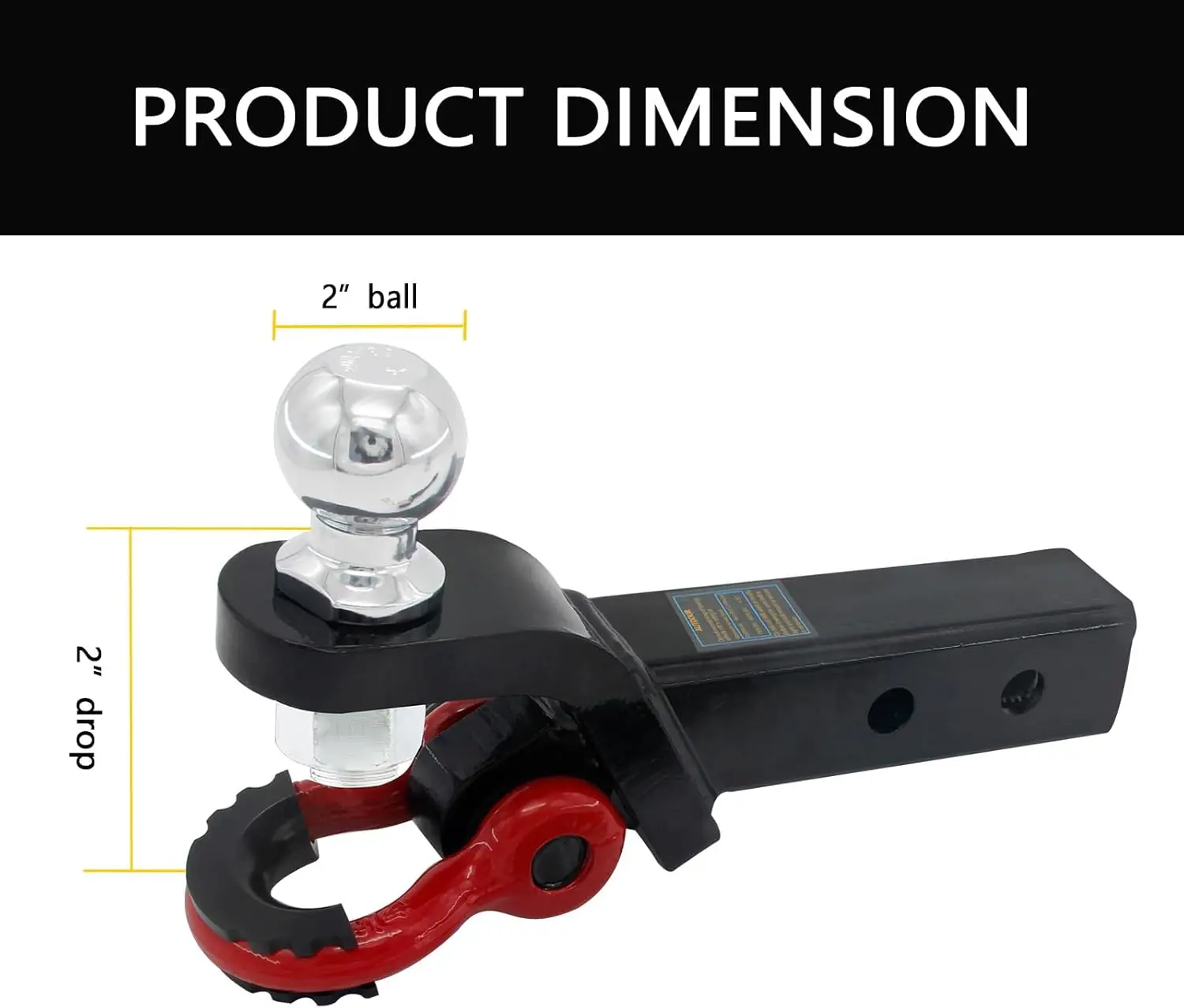 Suporte de bola de engate de reboque 2 em 1 para serviço pesado com manilha de reboque para caminhões, SUVs, carros - cabe em receptor de 2 polegadas