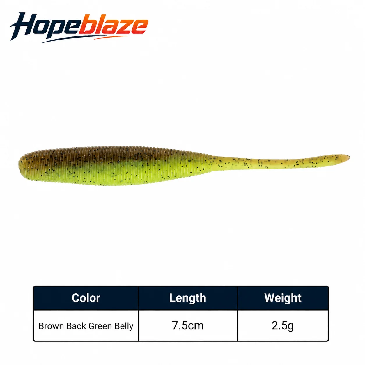 Hopeblaze Salziger Pin-Tail-Wurm Weichköder 7,5/10cm PVC Gerippter Swimbait für Barsch, Schlangenkopf, Süßwasser, Texas Rig Angelköder