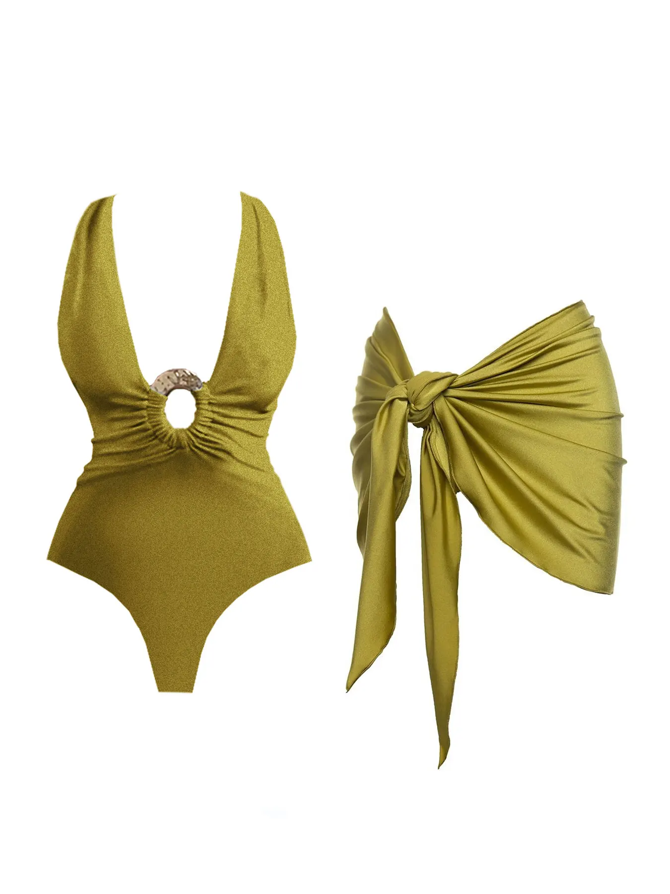 موضة الخامس الرقبة المرأة قطعة واحدة ملابس السباحة وتنورة مجموعة مثير سيدة رفع التخسيس ملابس السباحة الإناث 3 قطعة عطلة بحر 2026 #2