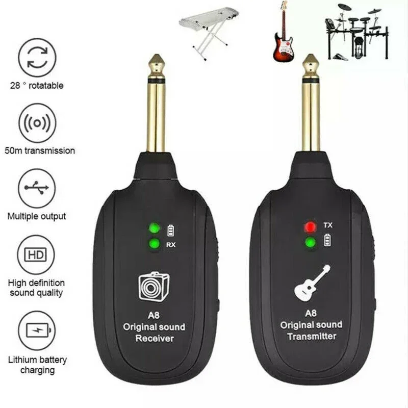 A8 conjunto de receptor e transmissor de guitarra sem fio kit 730mhz 50m alcance para guitarras elétricas baixo violino receptor transmissor kit peças