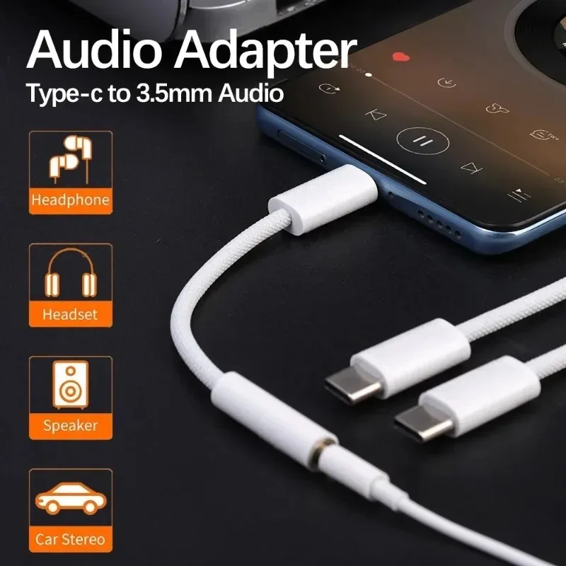 Type C To 3.5mm Female Headphone Jack Adapter Audio Cable Converter for iPhone 15 15 Pro Max Samsung Galaxy Huawei Xiaomi