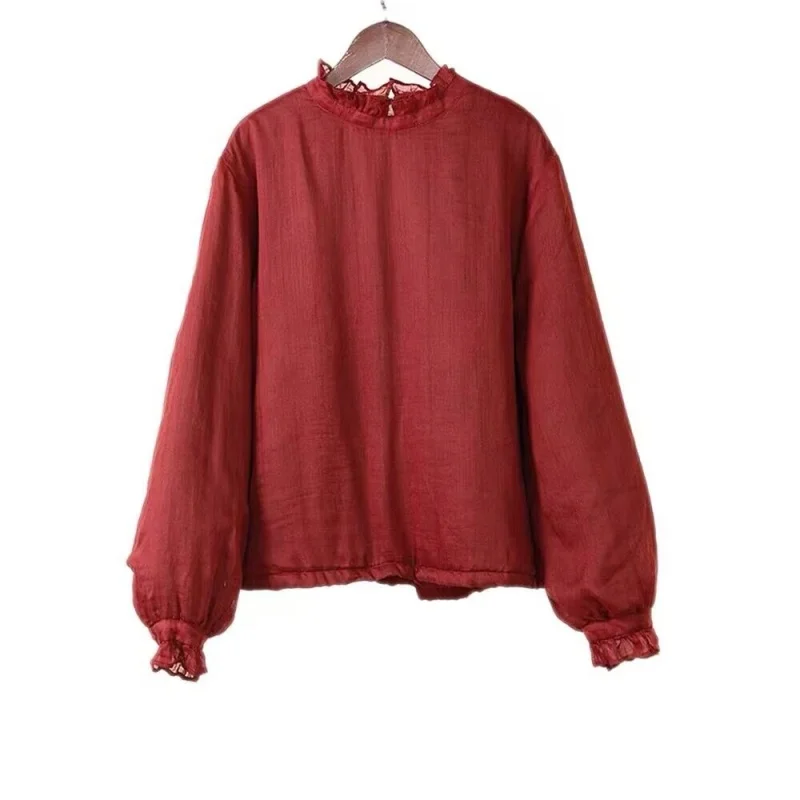 

Винтажный свитшот с рукавами-фонариками в китайском стиле, женский осенне-зимний новый воротник-стойка, свободный льняной хлопковый женский пуловер из рами