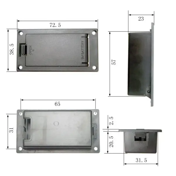 Black Guitar Bass Battery Holder, Cover Box, 9Volt Compartimento Acessório, 1Pc