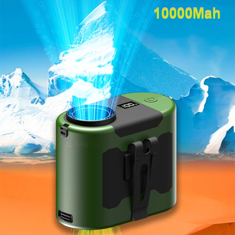 Портативный поясной вентилятор 10000 мАч Мини-подвесной вентилятор на шею USB Перезаряжаемый настольный вентилятор Открытый походный поясной вентилятор со светодиодной подсветкой Power Bank