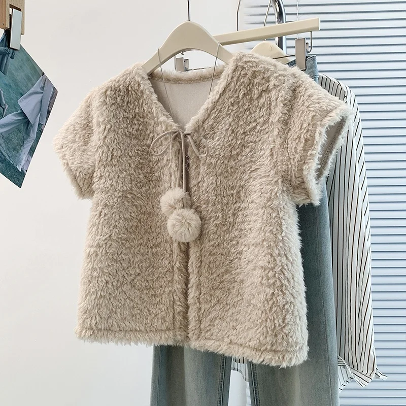 Korean Style Sweetness Fashionable Knitted Vest Ball Pulling Belted Layering Top Age Reducing Charisma High End Feeling Women...
