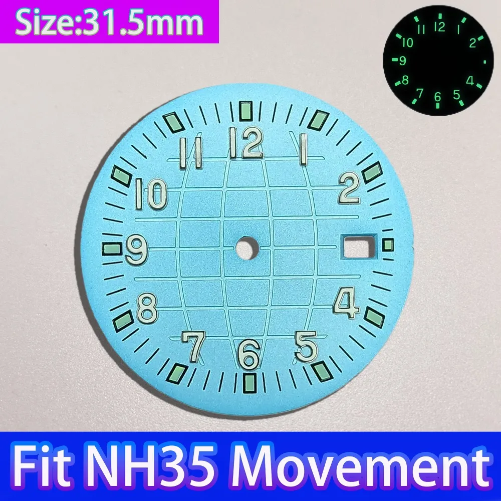 31.5mm Green Luminous Dial For NH35 NH36 Movement High Quality Men's Watch Mod Parts Accessories Replacement Repair Tools view 6