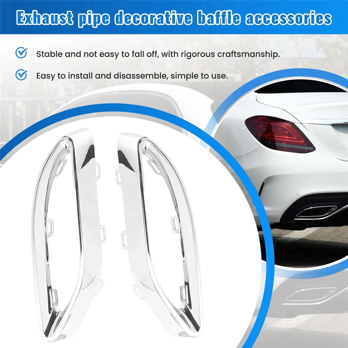 #255G 1 Pair Rear Exhaust Pipe Trim Bezel Fit for Mercedes W177 a W238 E W205 C 2058852221,2058852321 (silver)