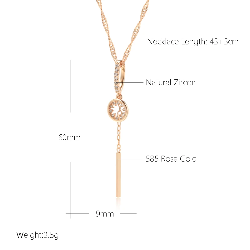 Kinel Hot Fashion Tassel Hollow Pendant Natural Zircon 585 Gold Color Necklace Water Wave Chain Wedding Party Daily Jewelry