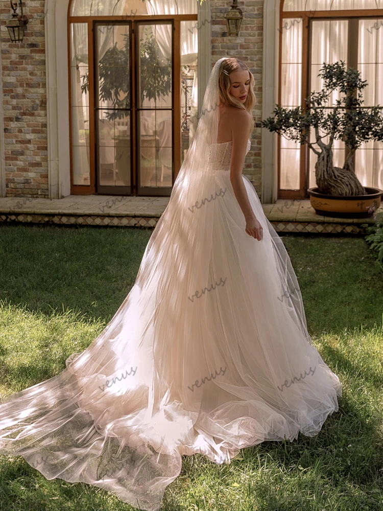 فساتين زفاف بسيطة زي العرائس الحديثة لؤلؤة بدون حمالات بدون ظهر رداء للحفلات الرسمية Vestidos De Novia مخصص 2025