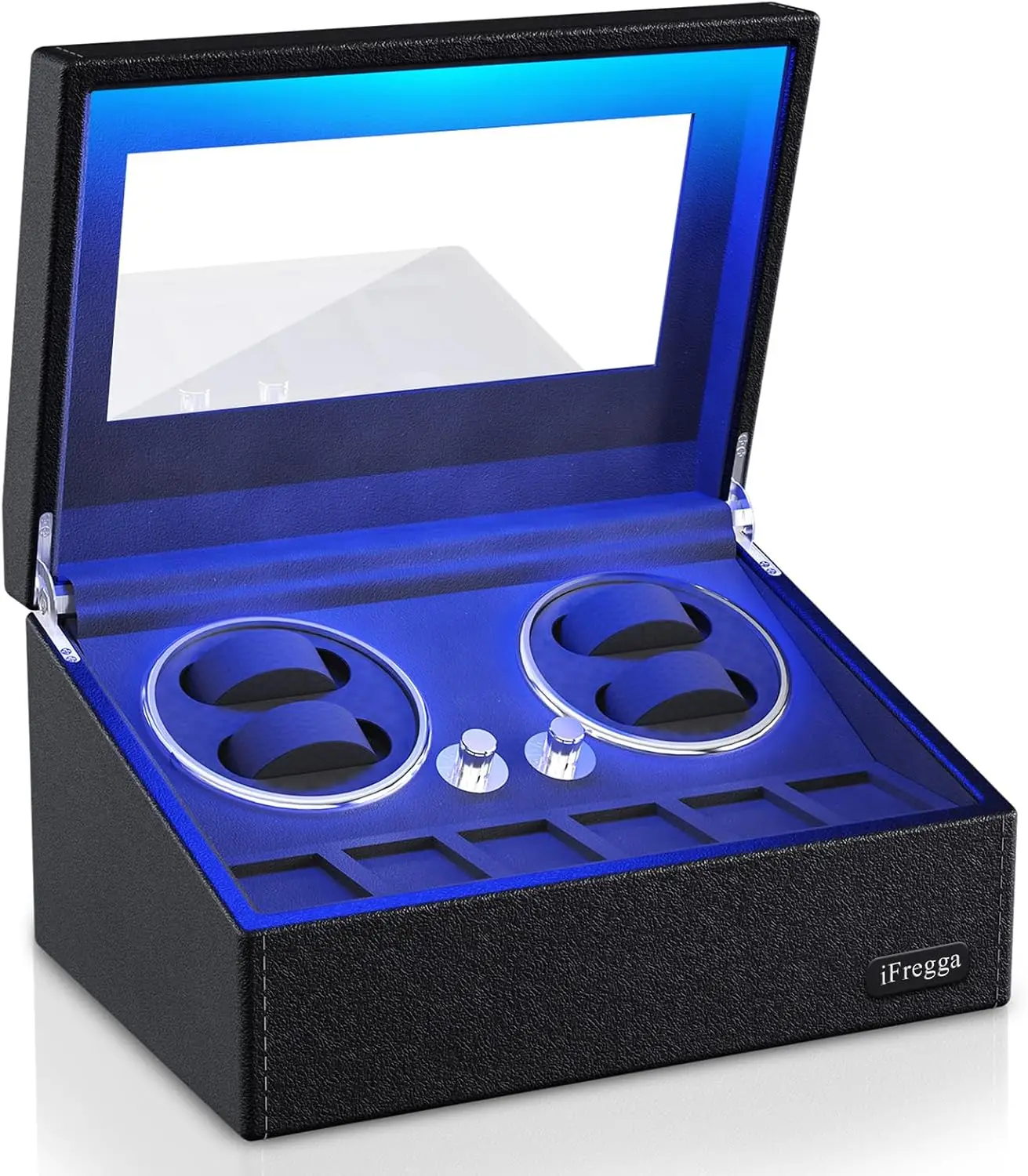 

6/10 Slot Automatic Watch Winder with Blue Backlight, Memory Foam Pad, Open Lid Tech, 4 Modes (USB-DC Power)