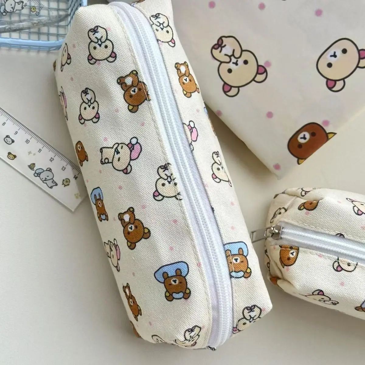 新しい簡単クマ睡眠ペンバッグイン高美容女子学生化粧バッグ大容量収納袋文具印刷