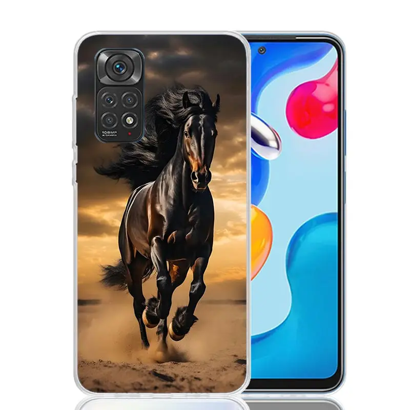 Animal Black Horse For Xiaomi Redmi Note 13 12S 12 11S 11 10S 10 Phone Case 9S 9 8T 8 Pro 11T 11E 7 Plus Fundas Cover Coque