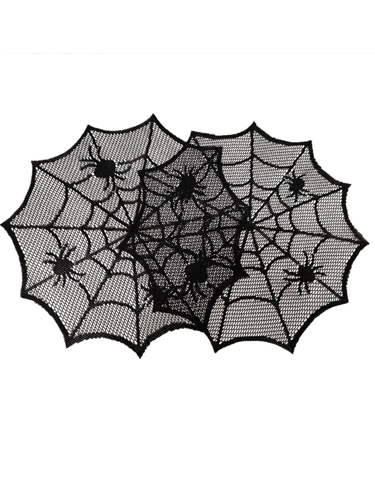 4pcs/set Halloween Spider Web Table Placemat 30cm Black Lace Napkin Anti Slip Tableware Mat Dining Table Party Home  Decoration