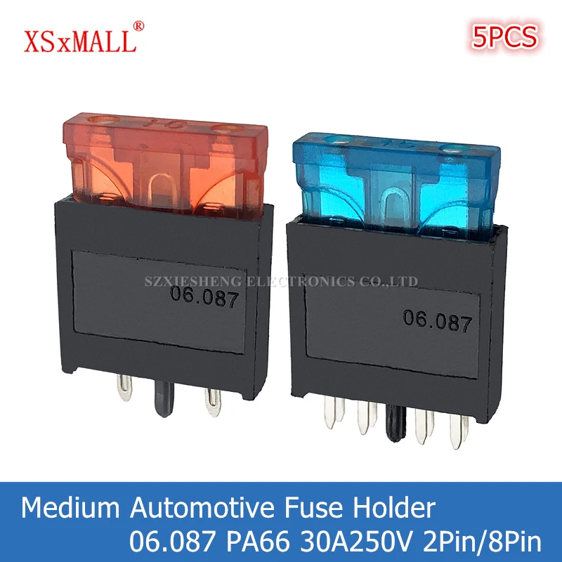 5PCS Medium Automotive Fuse Holder 06.087 PA66 30A250V 2Pin/8Pin PCB Panel Mounting ATC Blade Standard Fuse Holder