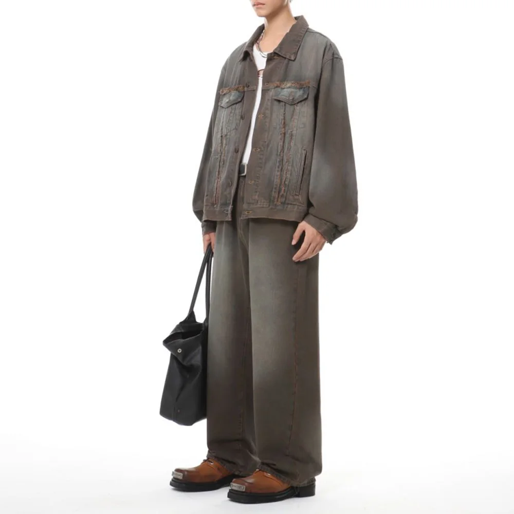 Mens Jeans Washed Casual Pants Spring And Autumn Niche American Streetwear Retro Versatile Trendy Trousers Men'S Clothing 2024