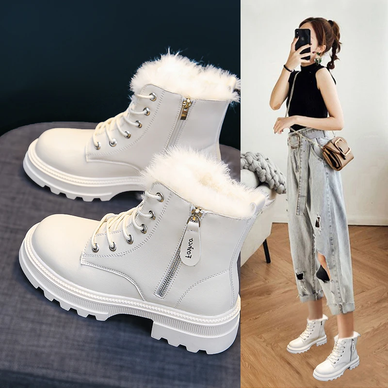 British Style Sports Boots Women's Platform Boots 2021 Winter Plush Ankle Warm Short Boots Female Shoe For Women Boots Sneakers