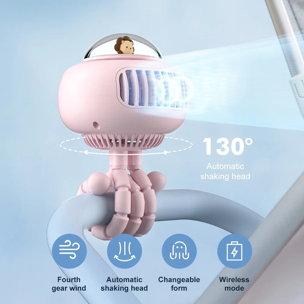 Stroller Fan, 130° Auto Oscillating Fan, 3600mAh Battery Powered Portable Fan, 4-Position Flexible Tripod Clip-On Fan for Car