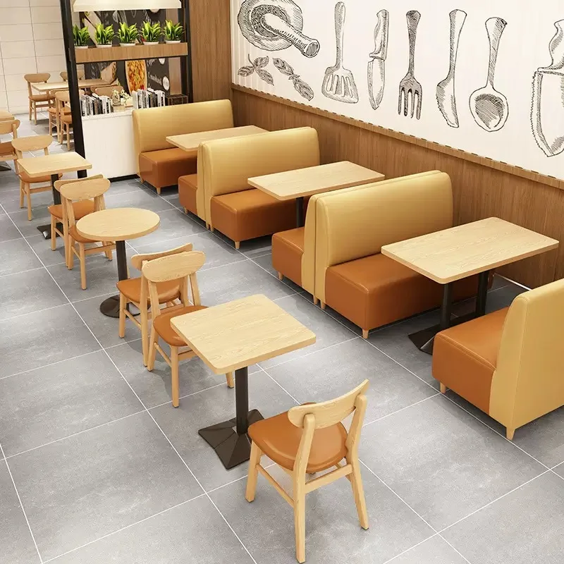 特売 壁掛けブースソファ 商業用 カスタムケータリング ラーメン屋 バーガーバー シンプルカジュアル 無垢材テーブルと椅子