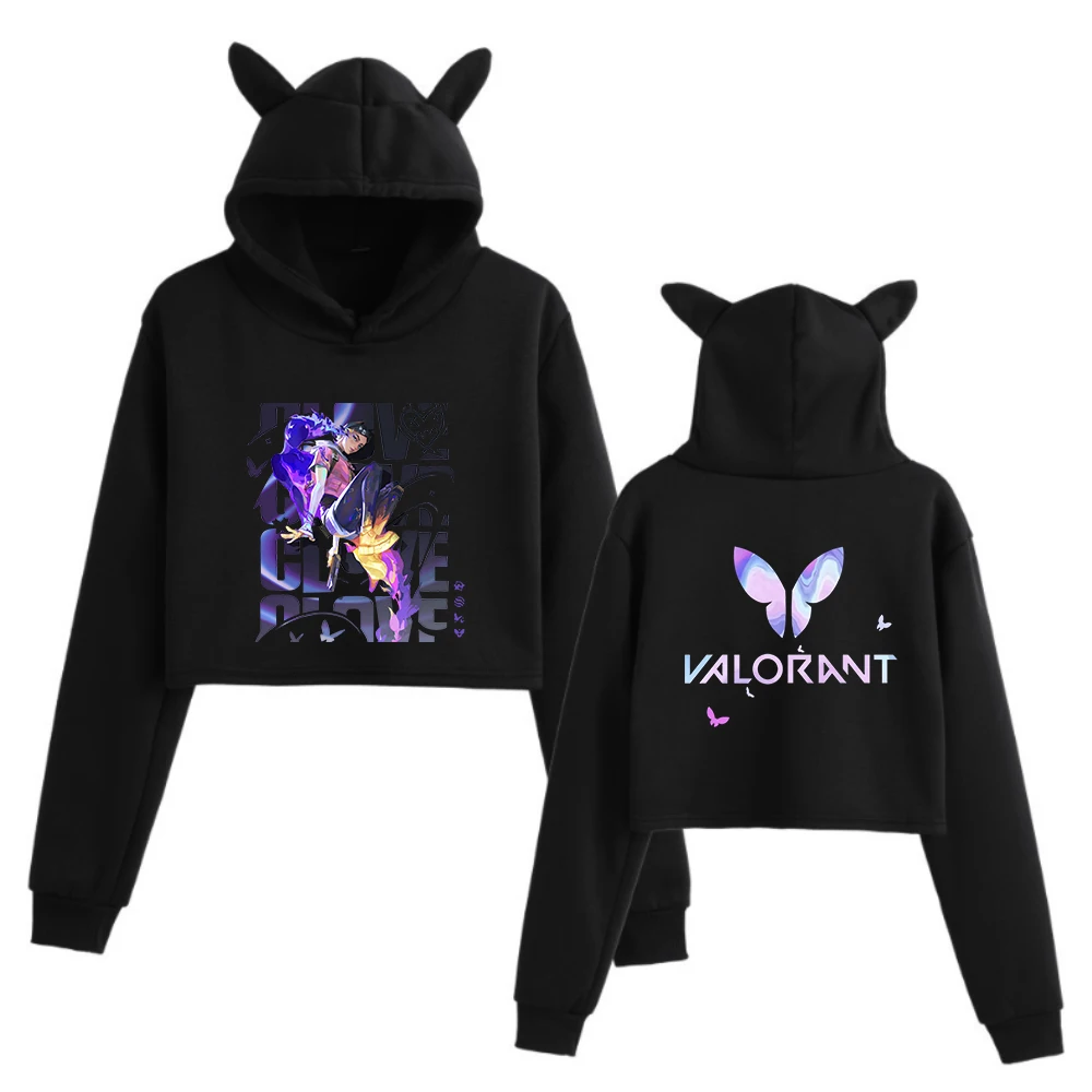 Valorant Clove Cat Ears Long Sleeve Crop Tops Girls Fashion Hoodie