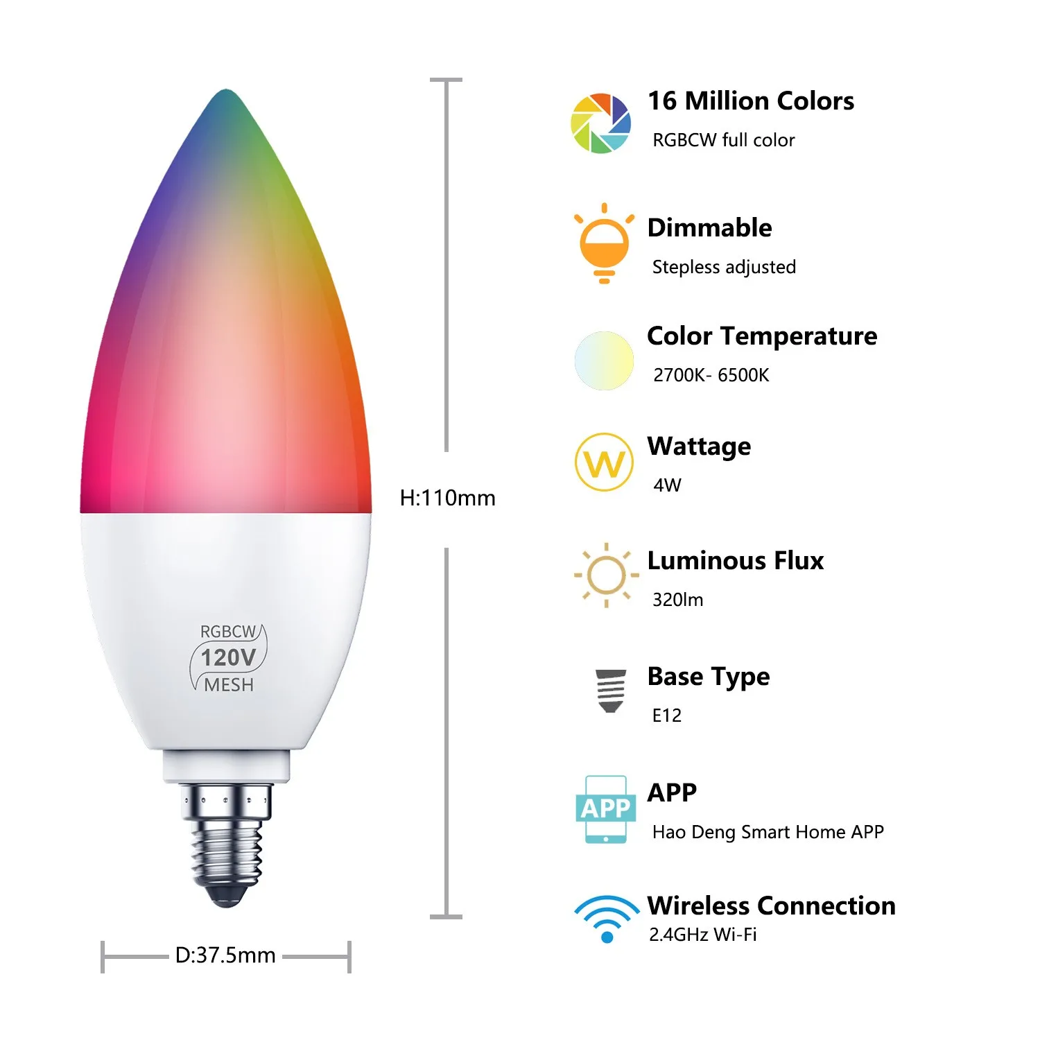 ZAOXI Home Smart RGBCW Bluetooth Networking Tip Bulb 220V  Temperature E14 E12 Alexa Google Assistant Voice LED Light Bulbs