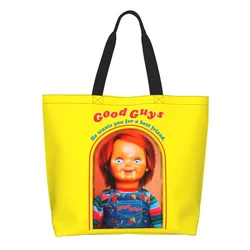 Good Guys Chucky Grocery Shopping Tote Bag Women Kawaii Child's Play Doll Canvas Shopper Shoulder Bag Large Capacity Handbag