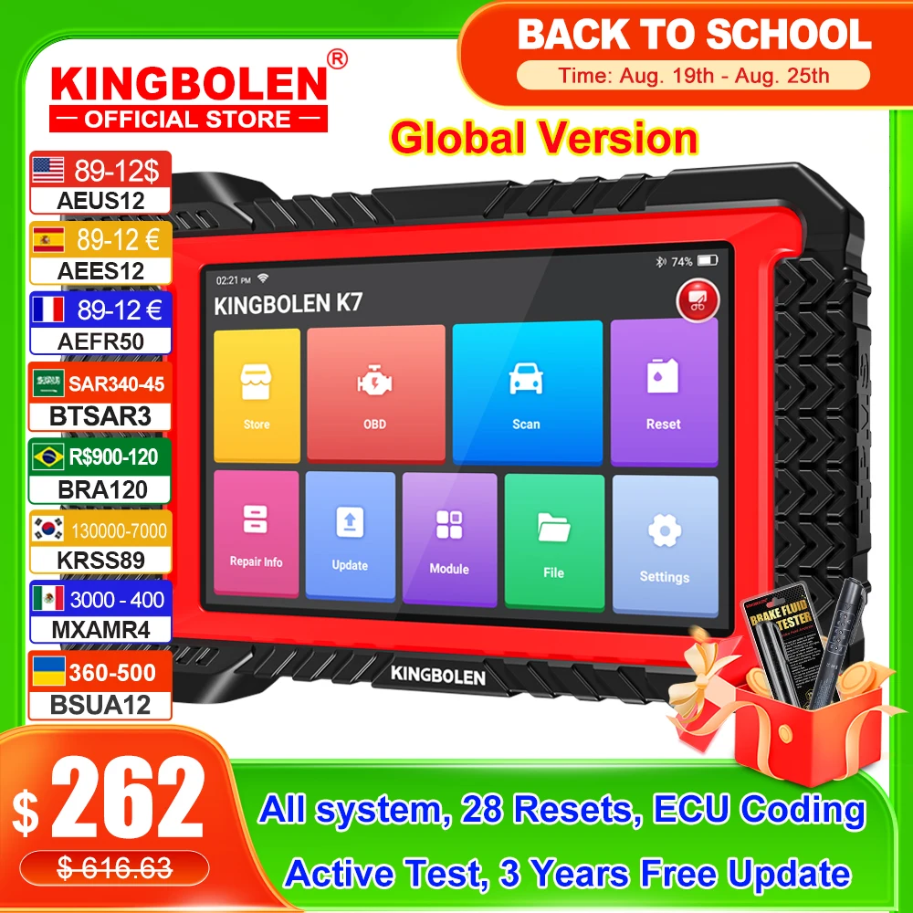 KINGBOLEN K7 ALL System 7 inch Tablet Automotive Diagnostic Tool IMMO AF 28 Resets ECU Coding Active Test PK THINKSCAN MAX 2