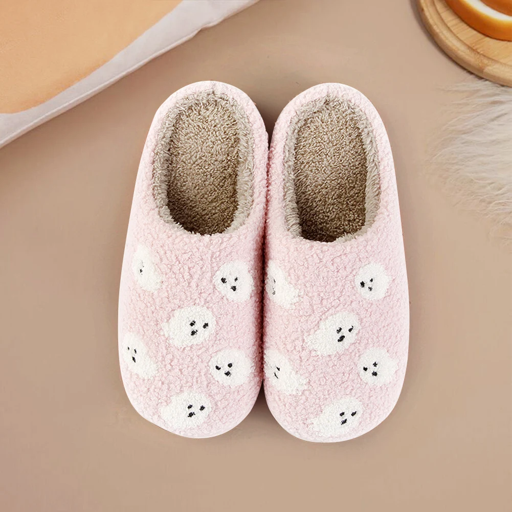 Halloween Ghost Plush Slippers Warm Slip-on House Shoes Anti Slip Fuzzy Ghost Slippers Cute Spooky Slippers for Winter