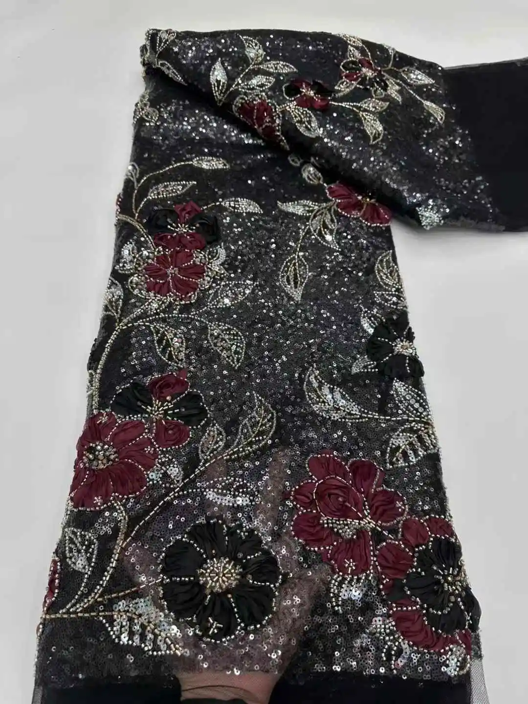 High-End Luxury Beads French Embroidery Groom Lace Fabric African Nigerian With Sequins Fabric For Wedding Dress