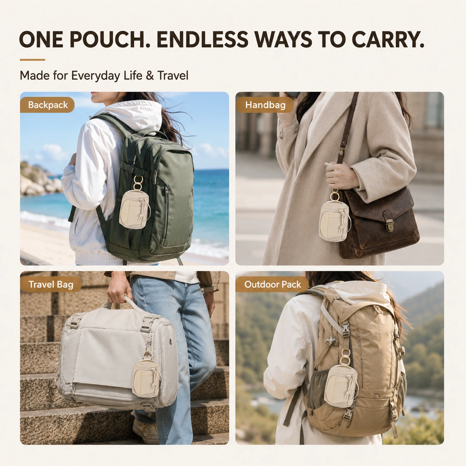 Mini-Schlüsselanhänger-Tasche, tragbare kleine Münzbörse, Etui für Ohrhörer, Kartenhalter mit Clip, Reise-Organizer-Tasche für Rucksack und Handtasche – Detail 3