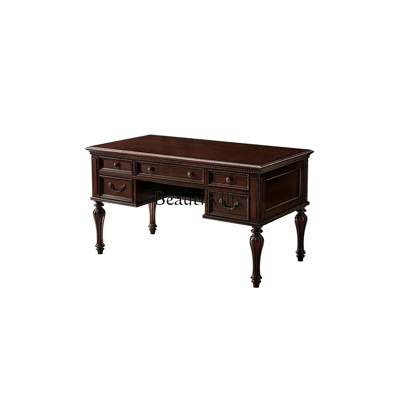 New Arrivals   American solid wood desk gold silk teak home desk retro book desk and chairss 7304