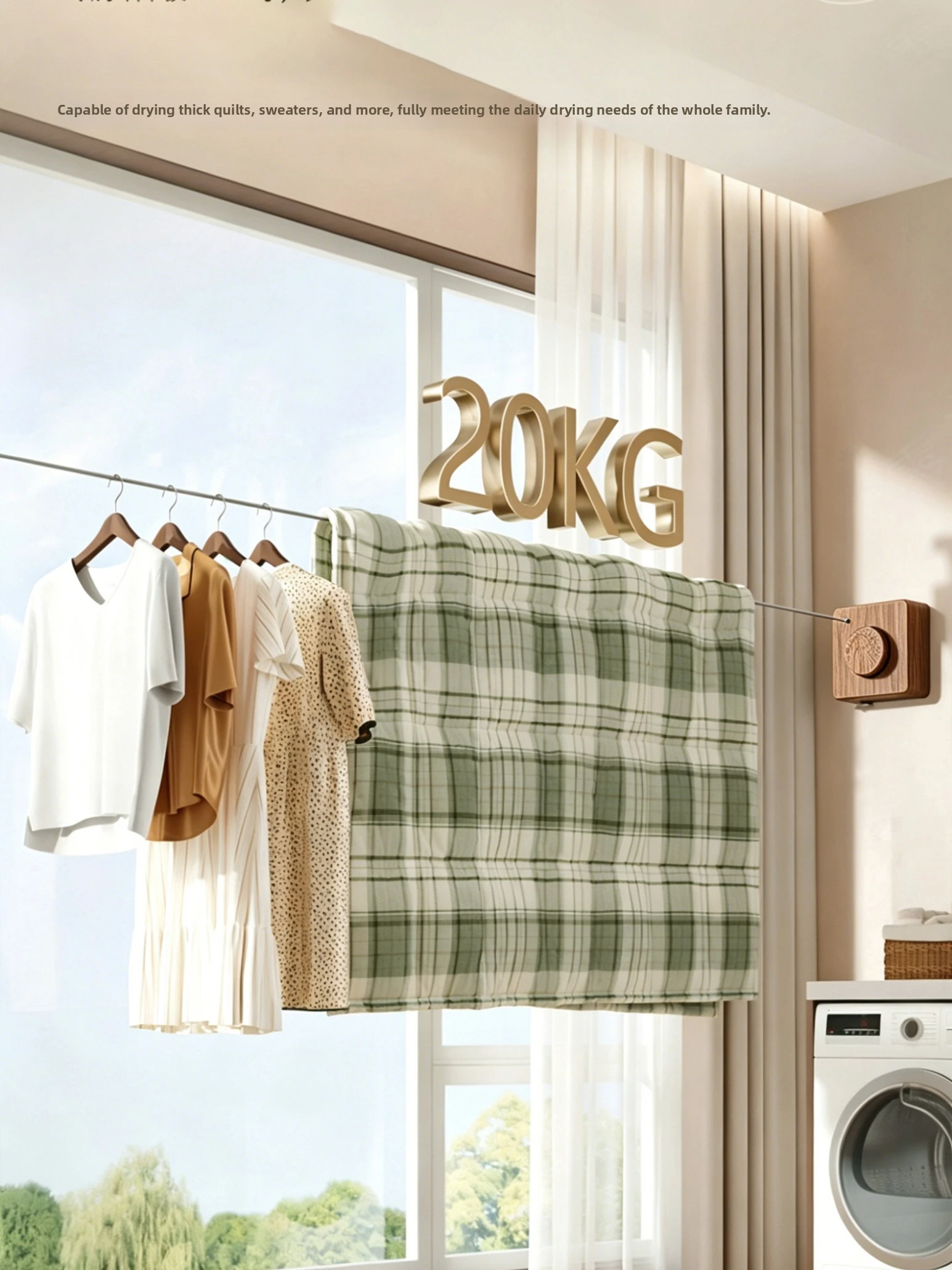 4.8m Indoor Stainless Steel Clothing Organizer Clothesline Rack Wall-Mounted Multifunction Eco-Friendly for Bathroom Living Room