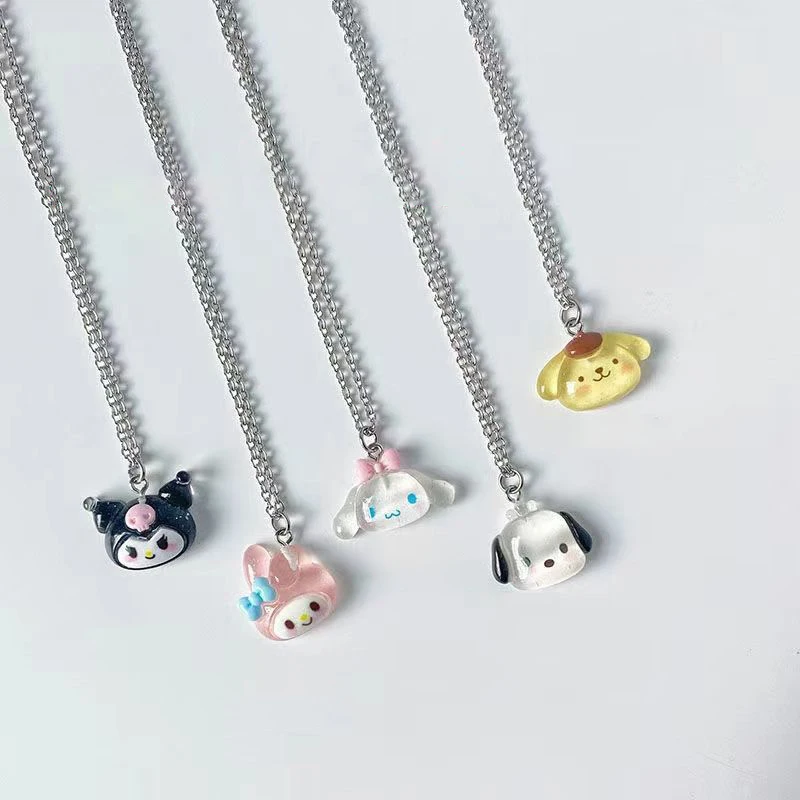 Kawaii Cinnamoroll MyMelody Kuromi Student Necklace Clavicle Chain Adjustable Pendant Accessories Girls Toy Gift