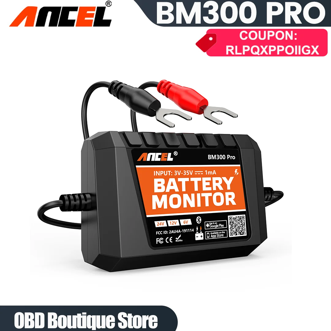 ANCEL BM300 Pro Bluetooth 6V/12V/24V Battery Analyzer Battery Monitor Circuit Cranking/Charging Test Tools for Car Motorcycle