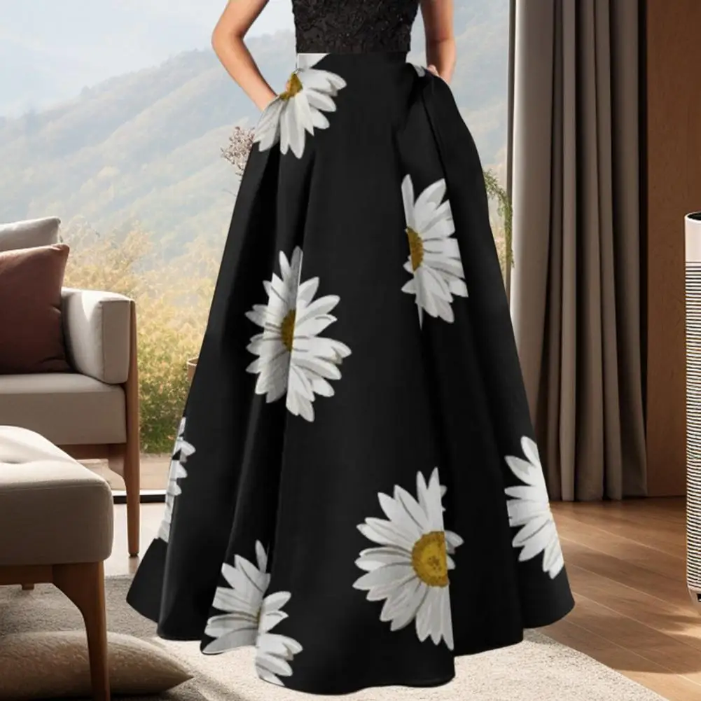 

High-waisted Long Skirt Bohemian Flower Print Maxi Skirt for Women High Waist A-line Big Swing Soft Party Prom Beach Skirt