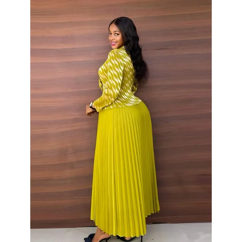 Miyake จีบตะวันออกกลางผู้หญิง PLUS ขนาดหรูหราชุดยืด PLUS ขนาดแอฟริกันชุดราตรีชุดราตรีอย่างเป็นทางการริ้วรอยฟรี