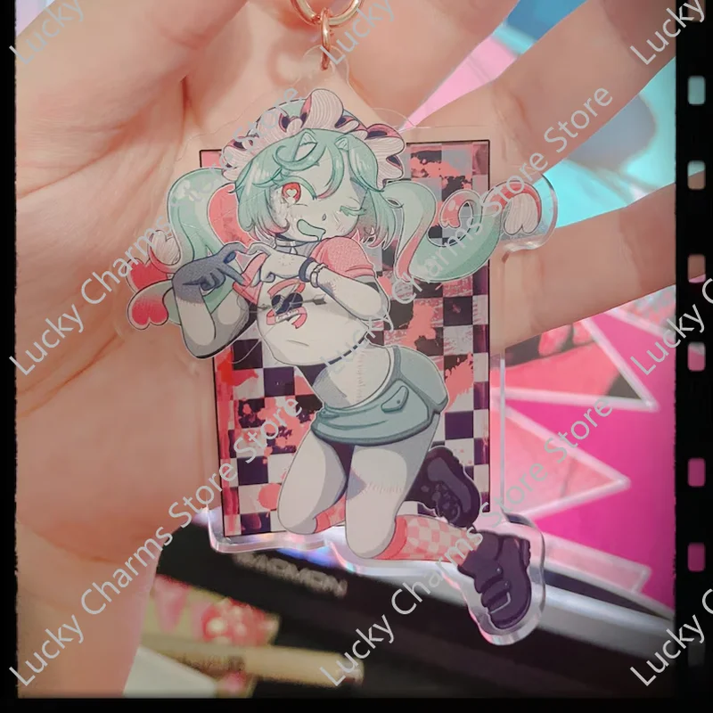 Y2K Style Checkerboard Background Cartoon Lady Acrylic Keyring, Pastel Twin Ponytail Wink Anime Figure Bag Charm, Transparent Gl