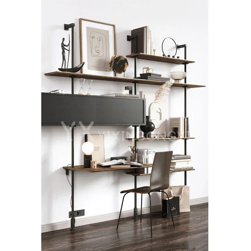 Modern wrought iron wall shelf wall hanging storage rack bedroom multi-layer bookshelf background wall decorative shelf simple