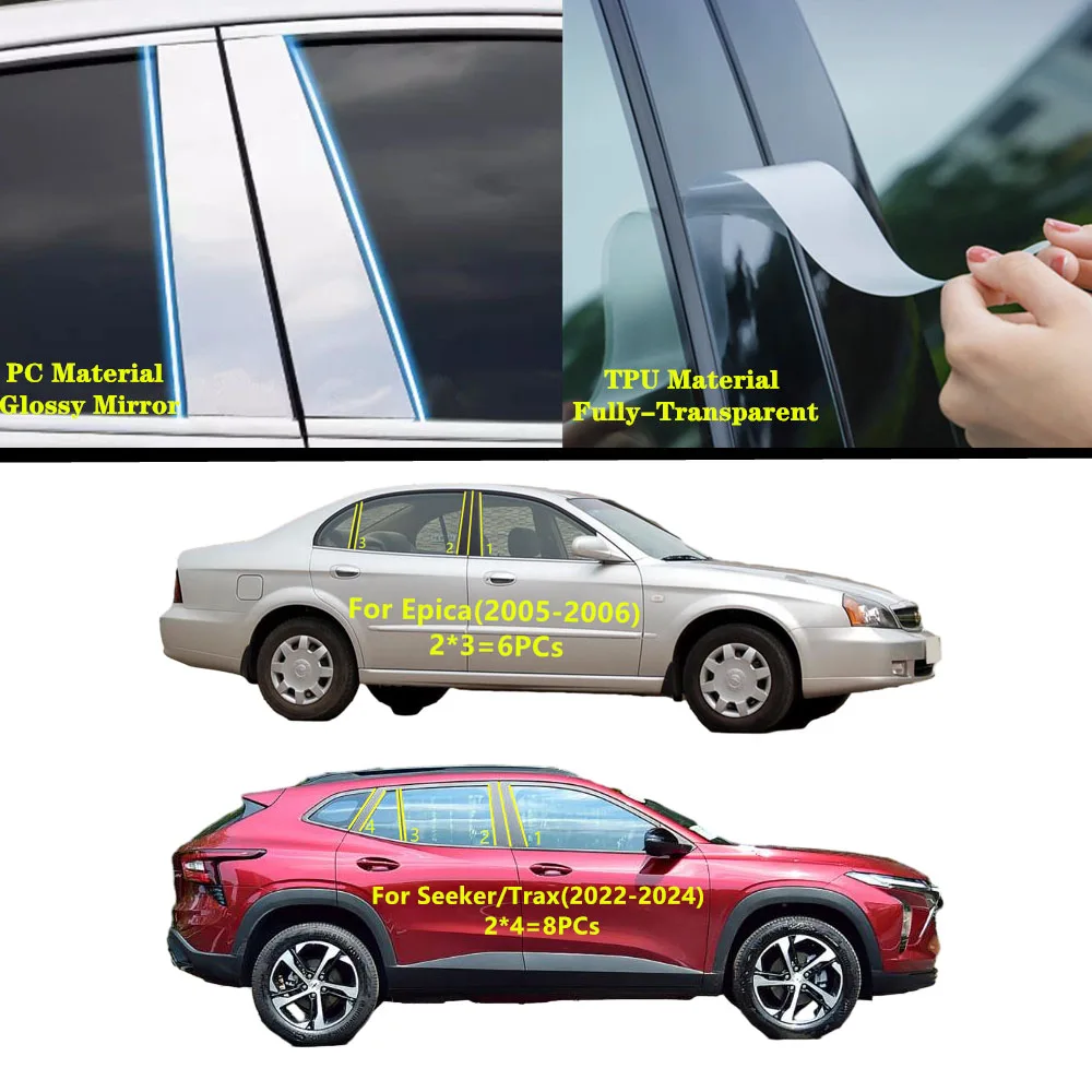 

For Chevrolet Seeker/Trax 2022-2024/Epica 2005-2006 Car TPU/Glossy Mirror Pillar Post Cover Door Trim Window Molding Sticker