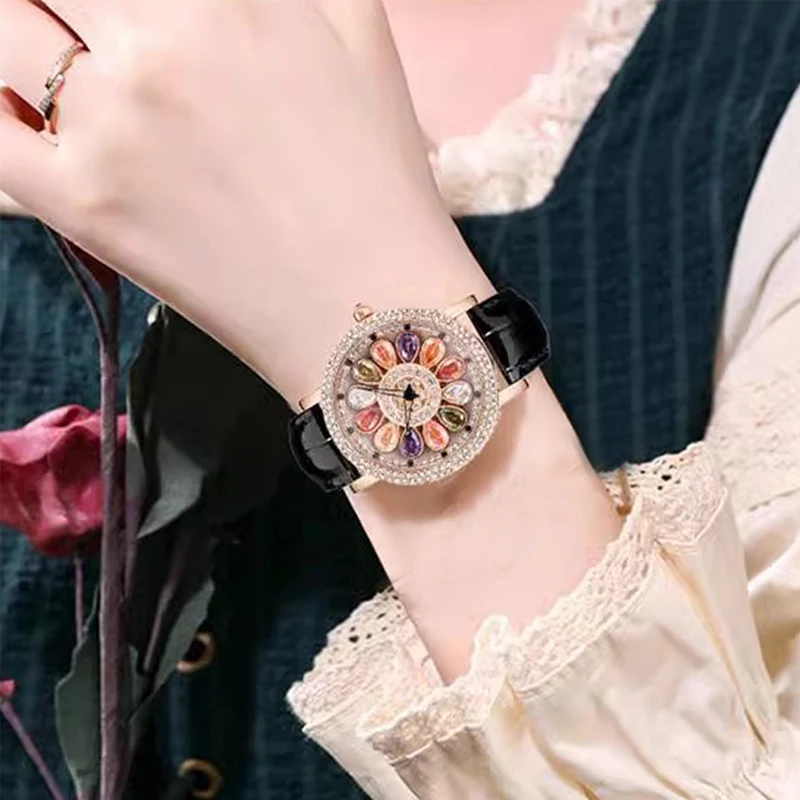 PINTIME2025 New Lucky Goddess Watch Colorful Diamond Inlay Fashionable And Casual Style Ladies Waterproof Quartz Watch
