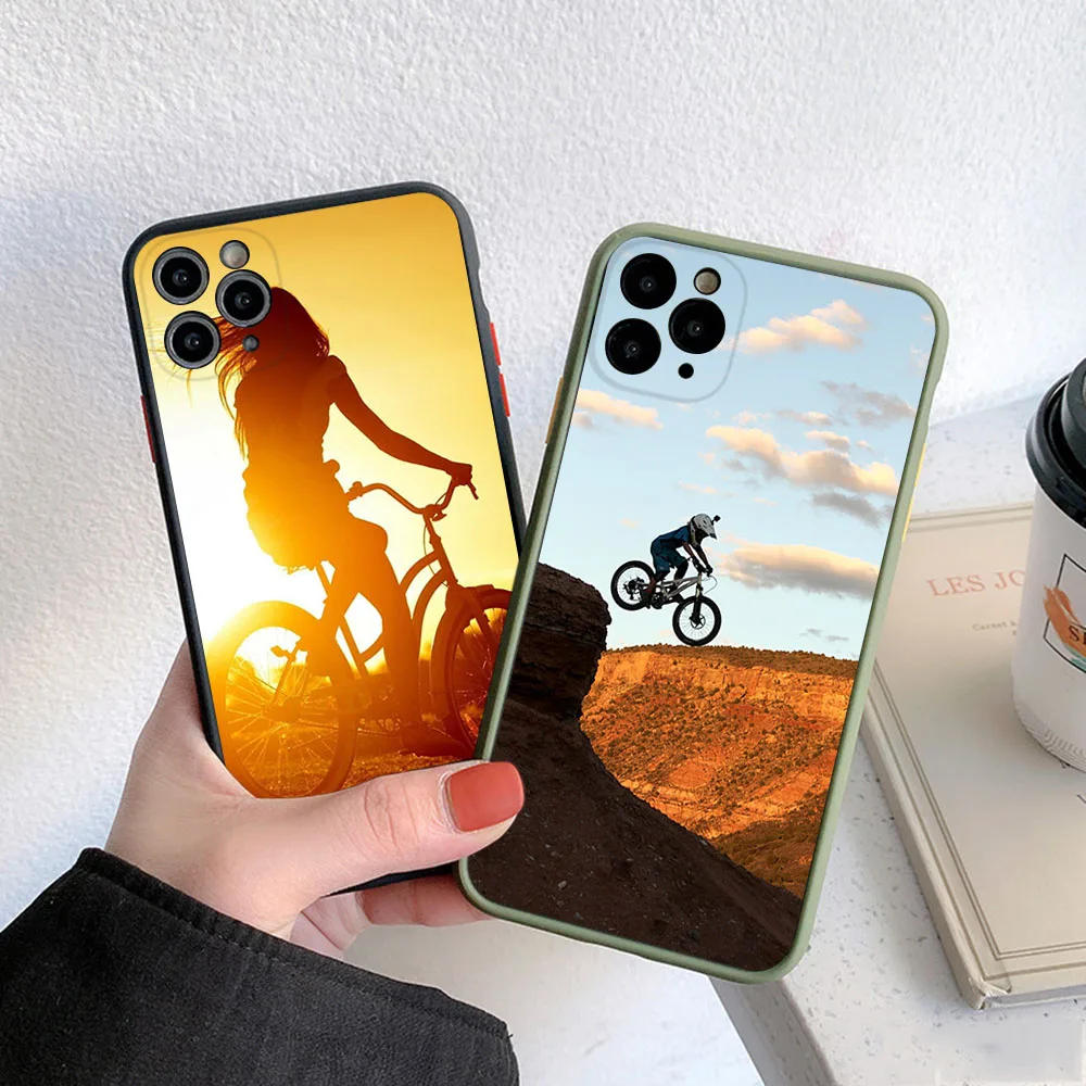 Skin Feel Translucent Phone Case For iPhone 16 Pro Max 15 14 13 12 11 7 8 Plus SE Mini XR Sunshine Mountain Bike Frosted Cover