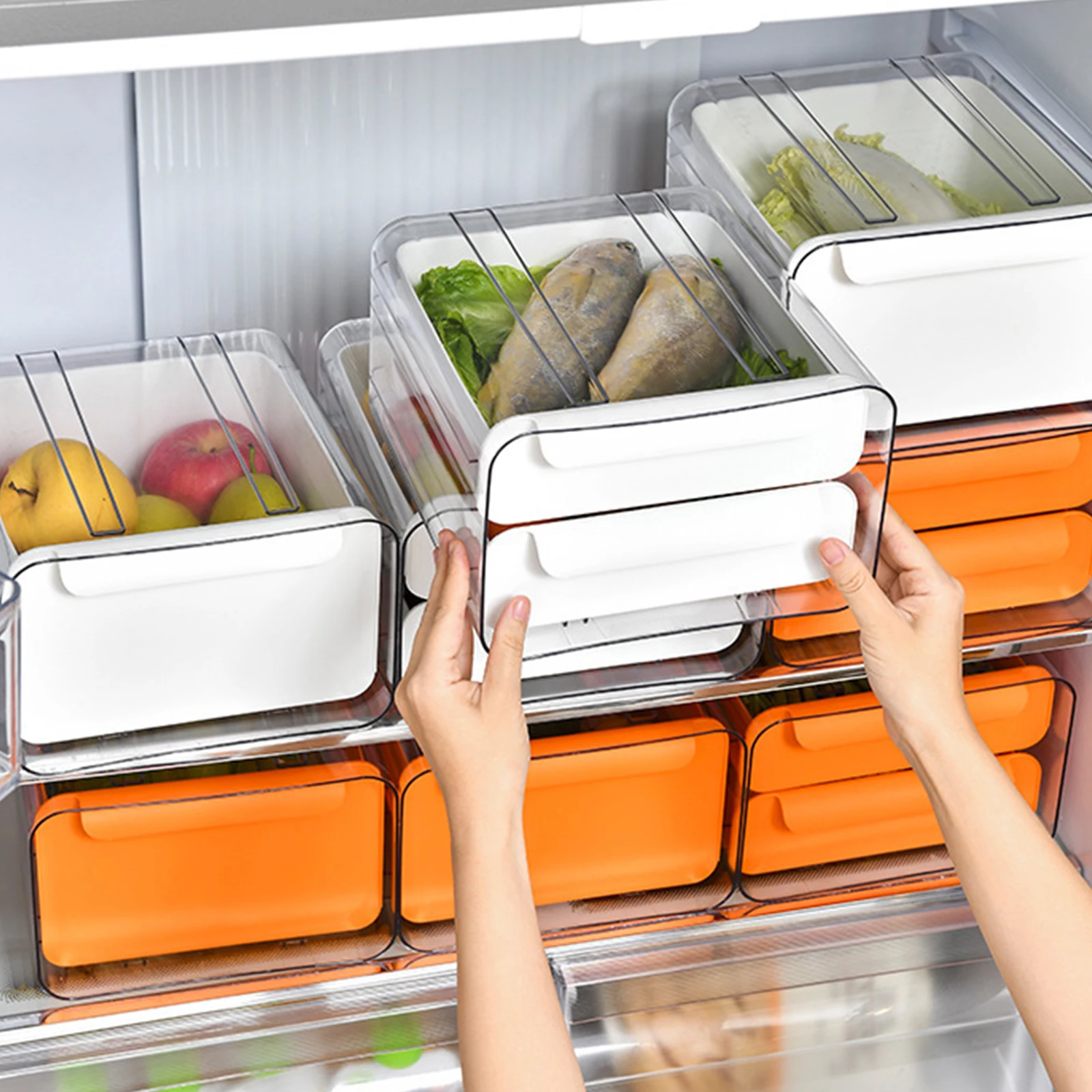 

1Pcs Clear Refrigerator Storage Box Food Grade Plastic Fresh Keeping Large Capacity Drawer Type Fridge Food Holder Odor