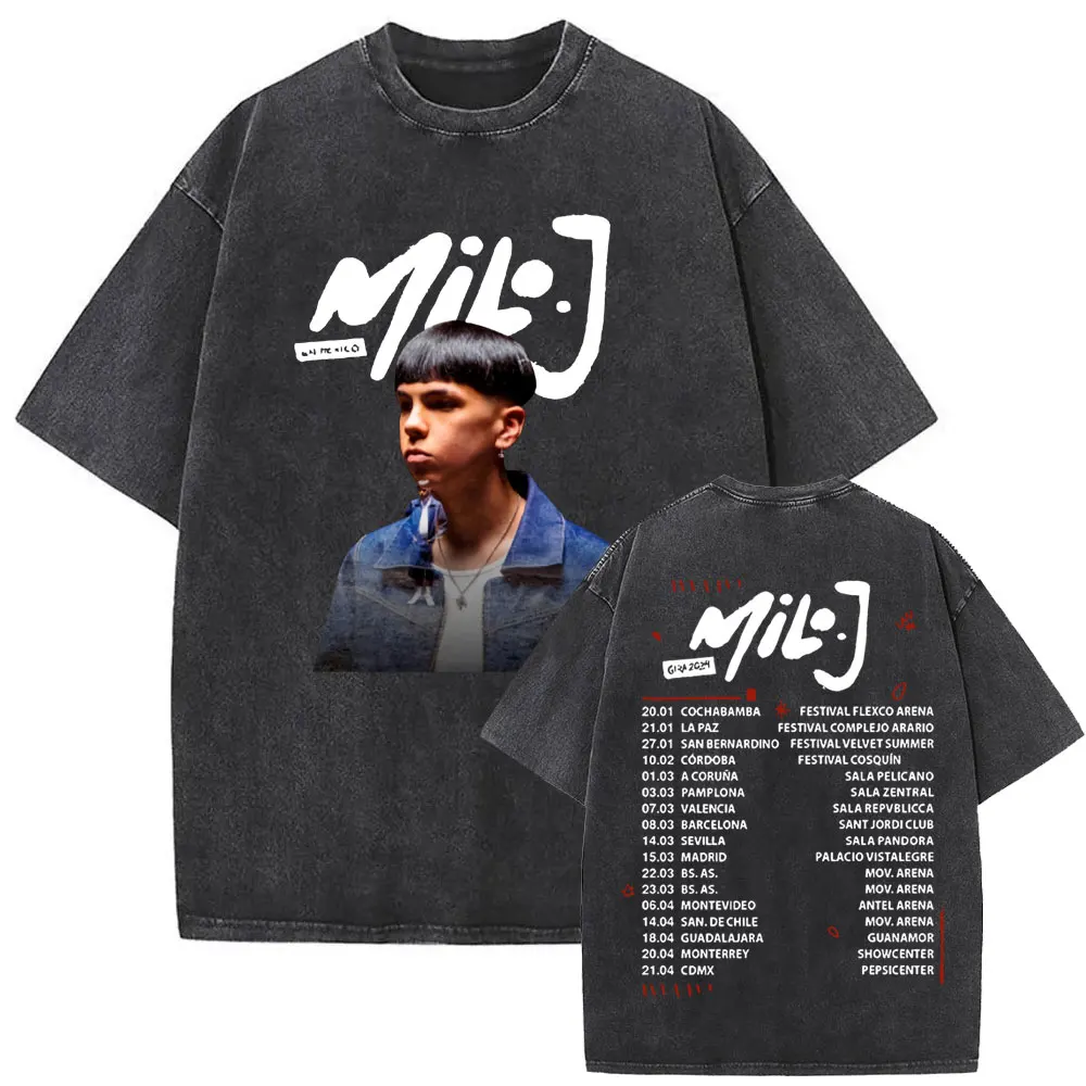 Washed Vintage Rapper Milo J 111 Album Graphic T-shirt Men Hip Hop Fashion Pop Music T Shirts Men's Oversized Cotton T-shirts