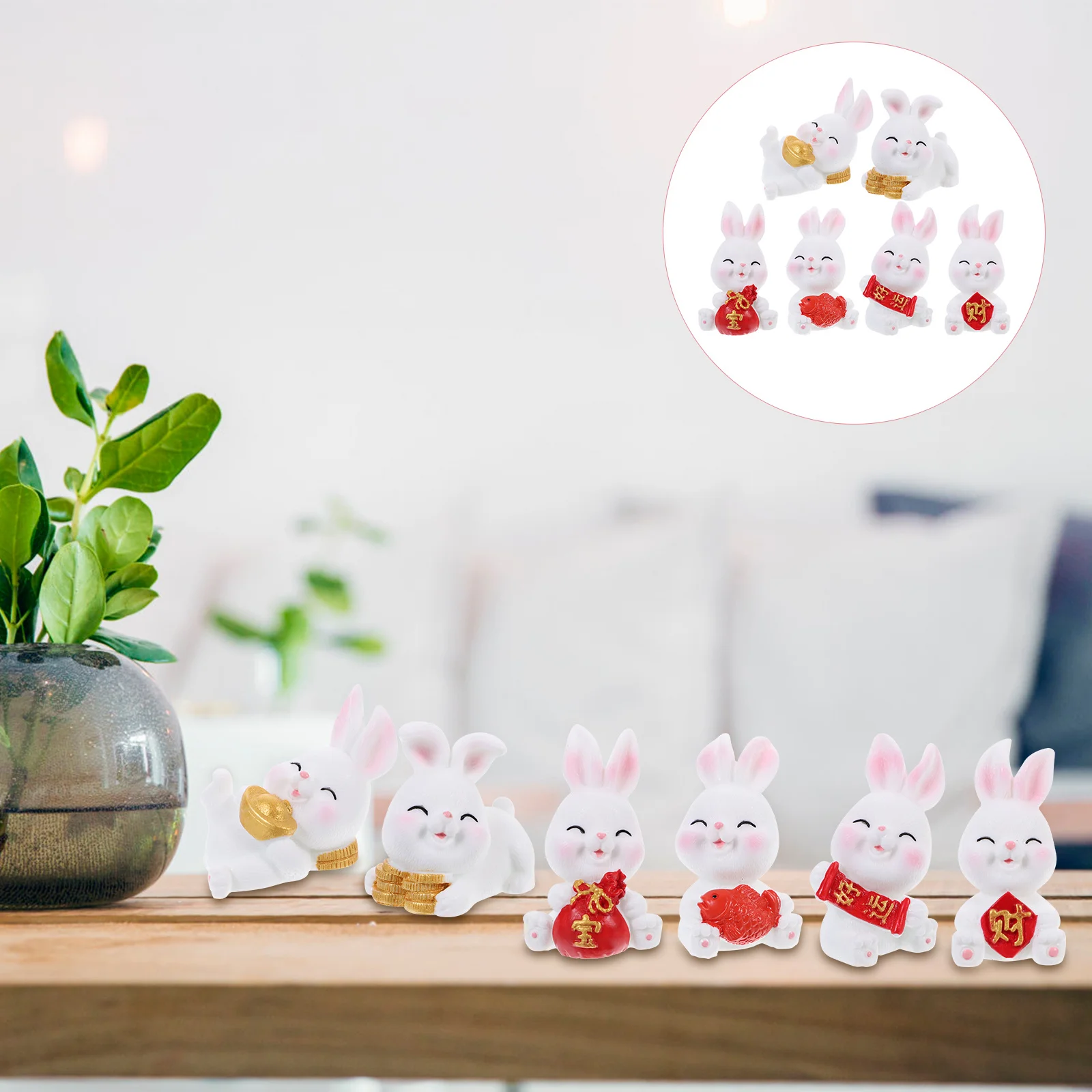 6 قطعة الحلي أرنب الراتنج لطيف سنة الأرنب سطح المكتب ديكور مصغرة الأرنب التماثيل زودياك الراتنج الأرنب الديكور #2