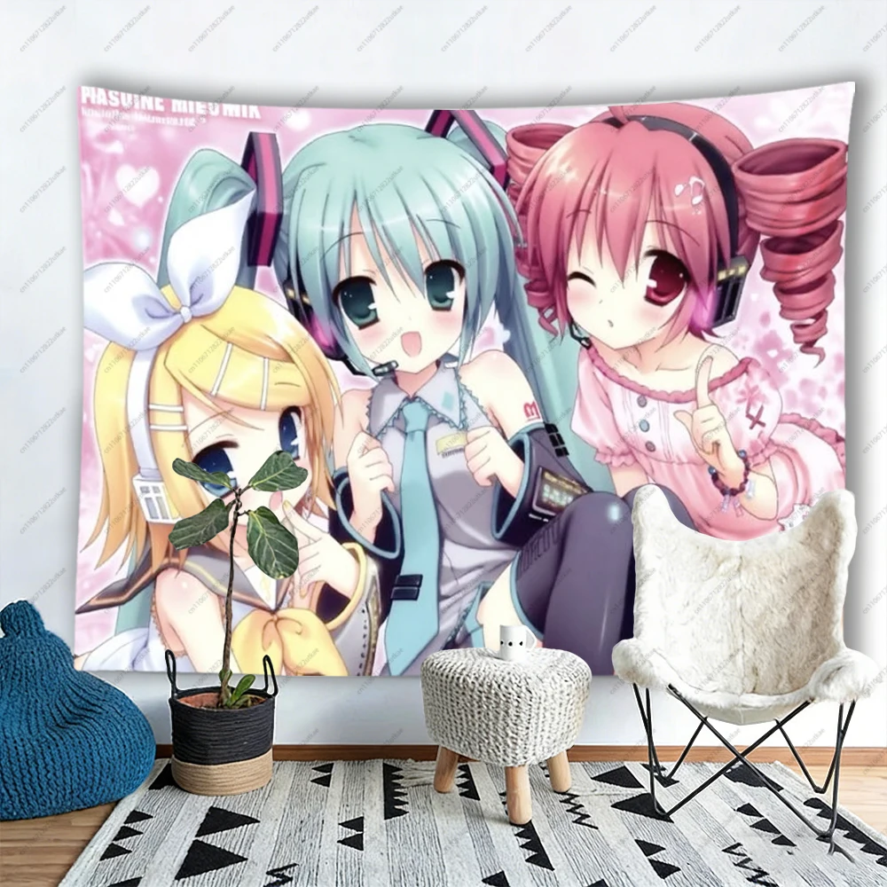 Niedliche Rosa Anime-Mädchen Wandteppich Kawaii Vocaloid Wandbehang für Anime-Zimmer-Dekoration – Detail 3
